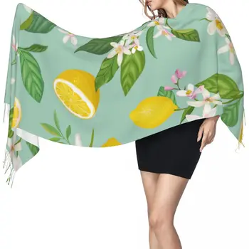 Осенне-зимние теплые шарфы с растительными фруктами, лимоном, цветочным рисунком, Модная шаль, шарфы с кисточками, повязка на шею, Хиджабы, палантин