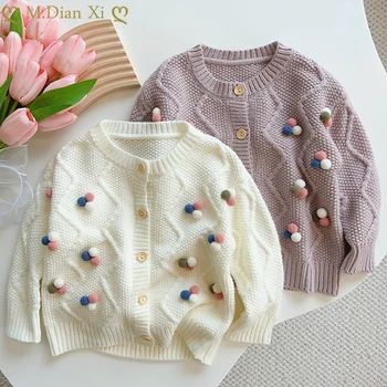 Вязаный топ с длинными рукавами для девочек, детский свитер в горошек, верхняя одежда для малышей, Корейская весенняя и осенняя одежда, стильная