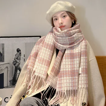 2023 Корейский новый стиль, универсальный имитационный кашемировый клетчатый шарф, осенне-зимний теплый женский квадратный шарф, одеяло, шаль