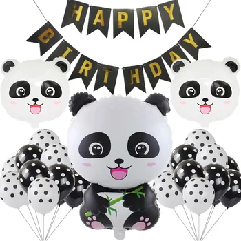 Мультяшная Милая панда Воздушные шары из фольги с украшениями для вечеринки в честь Дня рождения, черные, в белую точку, латексные гелиевые воздушные шары, детская игрушка, мяч для душа ребенка