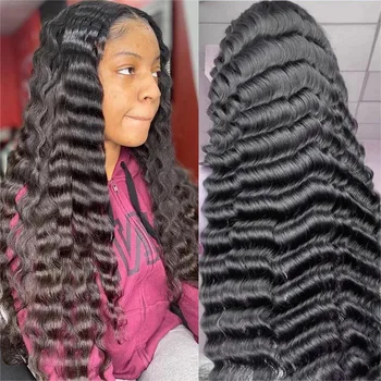 Бразильский Реми 250 плотности, свободные парики из человеческих волос с глубокой волной на кружеве для чернокожих Женщин13x6 HD Парики из человеческих волос на кружеве