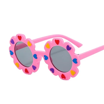 Детские солнцезащитные очки с милым мультяшным цветочным сердечком, Детские круглые очки, Детские Модные цвета, солнцезащитные очки для мальчиков и девочек, очки UV400