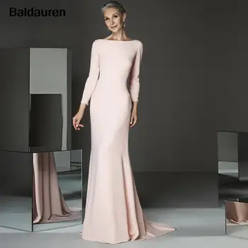 2023, Чисто розовые платья с длинными рукавами для матери невесты-русалки, Джерси с вырезом лодочкой, свадебные платья для гостей с открытой спиной на заказ