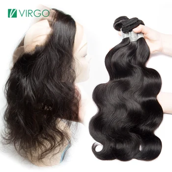 Virgo 360 Кружевной Фронтал С Пучками Объемная Волна 28-30 Дюймовые Бразильские Человеческие Волосы Пучки С Кружевным Фронтальным Наращиванием Волос Remy Hair