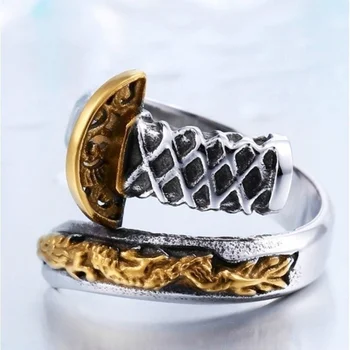 Изысканный роскошный дракон меч кольцо мужская мода креативный дизайн резьба личность катана меч титановая сталь кольцо оптом