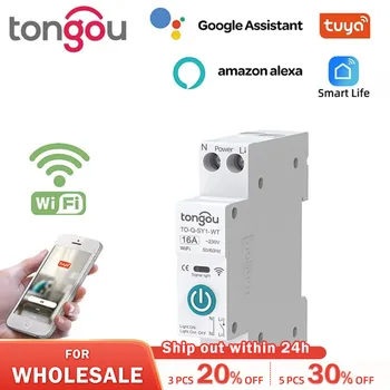 Tuya WiFi Умный Автоматический Выключатель 1P 63A DIN-Рейка для Умного Дома Беспроводной Пульт Дистанционного Управления WiFi Switch от APP TONGOU Бесплатная Доставка