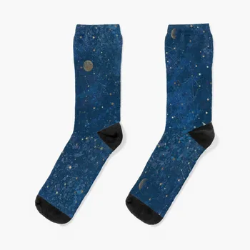 Носки Moon & Stars, изготовленные на заказ, компрессионные носки для лодыжек, забавные подарки, Носки для мужчин, женские