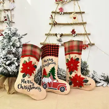 1 шт. Рождественские чулки Носки с цветочным принтом в виде снеговика Санта Клауса Рождественский пакет для подарков с конфетами Украшение для камина Рождественская елка Новый год