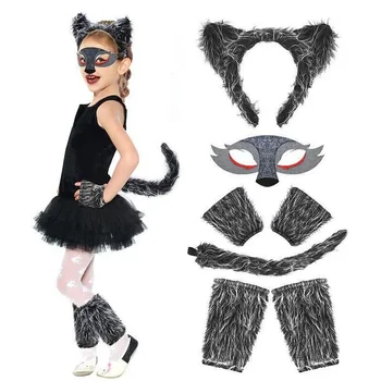 Волчье ухо, повязка на голову, хвост, юбка, маска, костюм для косплея с волком, костюмы для детей, подарок для девочек, подарок для женщин на День рождения, наряжание животных на Хэллоуин