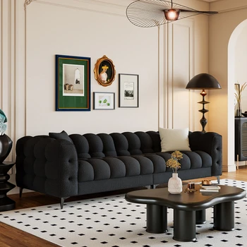 Тканевый диван, диван из сахарной ваты, гостиная для маленькой квартиры, Новый французский кремовый диван из черной овечьей шерсти в стиле ретро