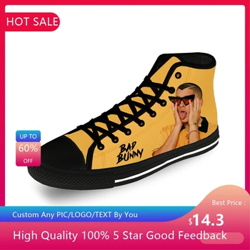 Плохой Банни Рэп Хип-Хоп Рэппер Крутая Повседневная Ткань Мода 3D Принт Высокая Парусиновая Обувь Мужчины Женщины Легкие Дышащие Кроссовки