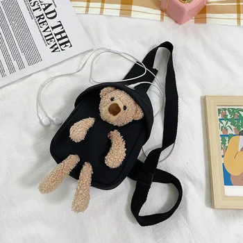 Новые парусиновые нагрудные сумки с изображением медведя, маленькая сумка с милым рисунком для девочек и мальчиков, поясная сумка для путешествий, женская сумка для телефона, сумка через плечо