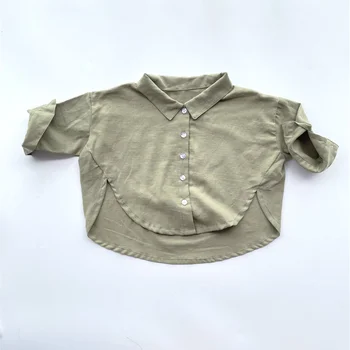 Детская одежда с длинным рукавом, свободная рубашка на плечах для мальчиков, рубашка для девочек, топ, однотонная футболка, зеленая блузка для малышей