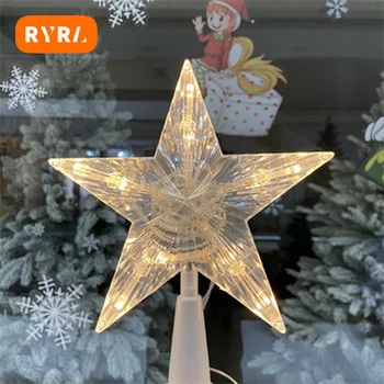Светодиодная рождественская елка звезда Светодиодное прозрачное рождественское украшение в виде пятиконечной звезды Navidad 2023 Fairy Ligh Merry Christmas Tree Topper