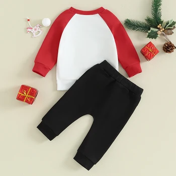 Рождественские Наряды для малышей, толстовка с буквенным принтом, рубашка с длинными рукавами, брюки, комплекты осенней одежды