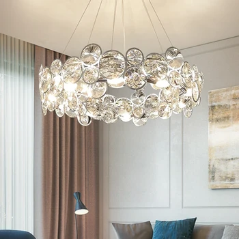 Современная роскошная хрустальная лампа, светодиодная люстра для гостиной, спальни, столовой, Хромированный Серебристый подвесной светильник с круглым кольцом