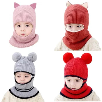 Зимняя детская шапка плюс флисовые детские кепки, мультяшная шапка для девочек, шарф для мальчиков, утепленная шапка плюс бархатная толстая теплая шапка 2-6 лет