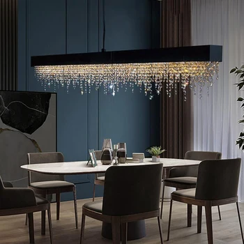 Современная простая линия длинной хрустальной люстры Итальянский минималистичный свет роскошный ресторан бар гостиная украшение дома светодиодные фонари