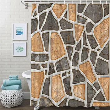 Комплект штор для душа из геометрического мрамора, шторы для ванной комнаты из керамической плитки, Полиэфирная ткань, Водонепроницаемые шторы для ванны, декор