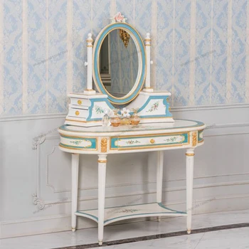 Европейский стиль мебель для спальни из массива дерева туалетный столик Французская романтическая роскошная цветная роспись ручная резьба позолоченное серебро foi