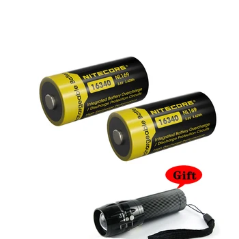 Высокоэффективная Литий-ионная Аккумуляторная Батарея NITECORE NL169 16340 емкостью 950 мАч 3,6 В (3,42 Втч) с Бесплатным фонариком