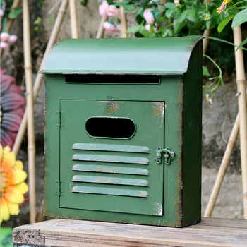 Настенный почтовый ящик ручной работы в стиле шебби-шик, деревенский зеленый металлический почтовый ящик