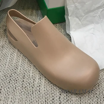 Летние женские желеобразные туфли розовые непромокаемые ботинки на плоской подошве с круглым носком мягкие женские резиновые сандалии