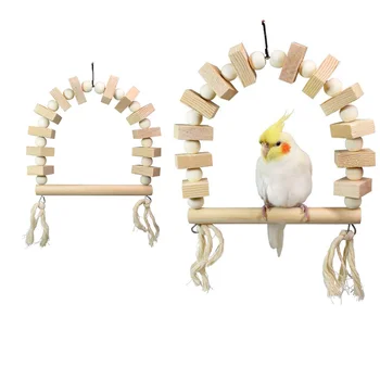 Игрушка для птиц из цельного дерева основного цвета, подвесное кольцо, игрушка для попугая, развивающая игрушка, качели для попугая