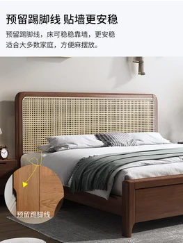 Кровать из массива ротанга, тихий ветер, современная простая скандинавская большая кровать 200 × 220, большая двухметровая кровать, известная