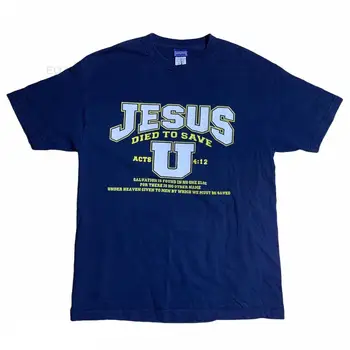 2000-е Иисус умер, чтобы спасти U Рубашка мужская M Темно-синяя спортивная бирка в стиле ретро Champs