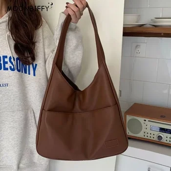 2024 Модная женская сумка-хобо большой емкости, простая однотонная сумка через плечо из искусственной кожи для школьных рабочих сумочек и сумочки