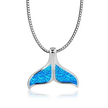 Ожерелье из хвоста кита, серебро 925 пробы, подвеска из хвоста кита, голубой опал, женское ожерелье в подарок