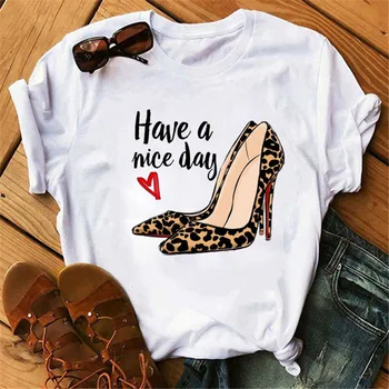 Женские сексуальные футболки на высоком каблуке с милым принтом, короткий топ с коротким рукавом, женская одежда, летние футболки, милые топы
