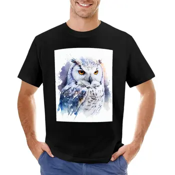 Снежная сова, акварельный портрет, иллюстрация животных, футболка, короткая футболка, графические футболки, милые топы, однотонные футболки, мужчины