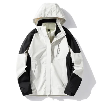 Сшитая куртка-штормовка контрастного цвета, мужская и женская, уличный комплект из двух предметов 