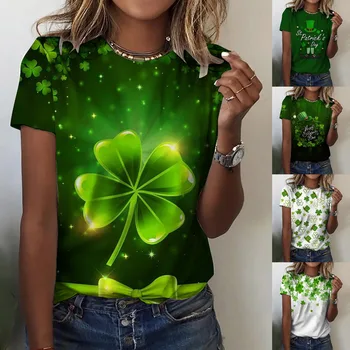 Женская летняя новинка 2024 года, Зеленая футболка с принтом 