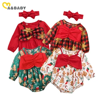 Мама и малыш 0-18 м, Рождественский Комбинезон для новорожденных девочек, комбинезон в клетку со снежным принтом с длинным рукавом, Рождественская одежда, Костюмы D84