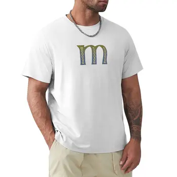 Кельтский Узорчатый Алфавит - Футболка с буквой M, винтажная корейская модная графика, мужские белые футболки
