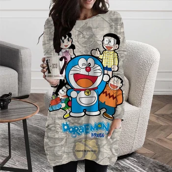 Doraemon Machine Cat С Принтом, Женский Модный Пуловер для Кемпинга, Удобная Модная Футболка с длинным рукавом, Женская Одежда для отдыха