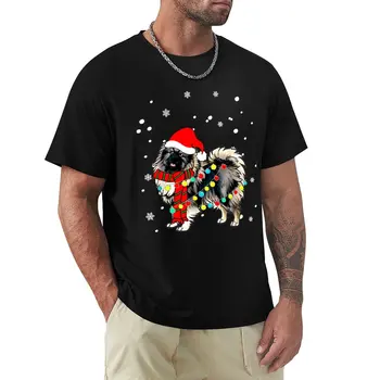 Кеесхонд Собака Санта Шляпа Рождественская Собака Световое Дерево Рождественская Футболка винтажная быстросохнущая эстетическая одежда мужские однотонные футболки