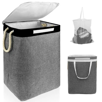 Новая корзина для белья с крышкой, Складная корзина для белья со съемной внутренней сумкой, большая корзина для белья с ручкой, переносная