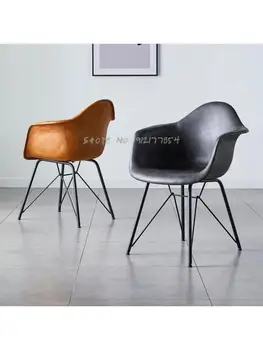 Обеденный стул в скандинавском стиле, домашний Ретро-дизайнерский подлокотник, кресло для переговоров, Легкие Роскошные вставки, Кожаное кресло для кофейни в индустриальном стиле