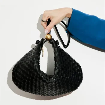 Новая модная женская тканая сумка-тоут из мягкой искусственной кожи, плетеный кошелек, наручные сумки, популярный в Интернете нишевый дизайн, повседневные сумки через плечо