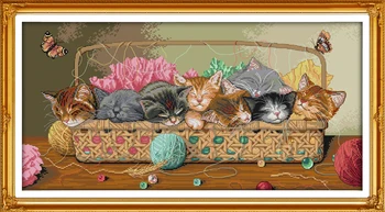 Новорожденные котята в корзинке набор для вышивания крестиком холст с принтом 11 карат ручная вышивка крестиком рукоделие ручной работы 