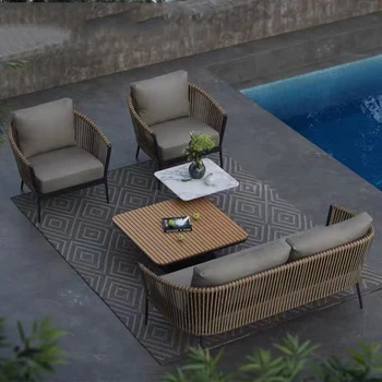Уличный диван из ротанга, патио, уличная простая комбинация, садовый балкон, гостиничный журнальный столик под открытым небом, мебель для стульев из ротанга