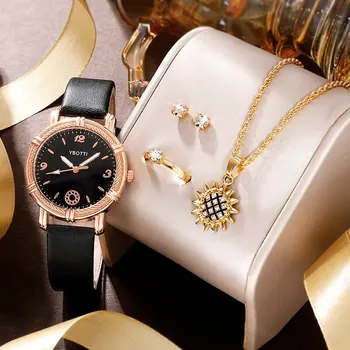 Женские часы с кожаным ремешком, женские часы, женские часы, простые Повседневные Женские Аналоговые Наручные часы, Ювелирный набор, подарок Montre Femme
