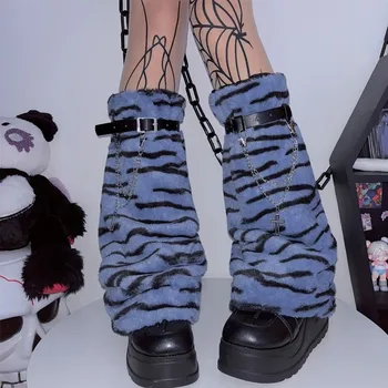 Новый осенний уличный тренд, Винтажный Меховой чехол для ног с рисунком Зебры в меховую полоску, Универсальный теплый чехол для ног в стиле панк Mujer