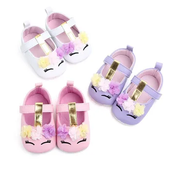 Новая детская обувь; Милая обувь принцессы с цветами единорога для маленьких девочек; Обувь для кроватки из искусственной кожи для новорожденных; Первые ходунки для малышей;