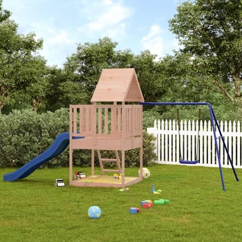 Детский парк на открытом воздухе, массив дерева Douglas, парк развлечений в детском саду, семейная игровая площадка, с лестничной горкой.