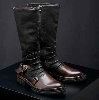 2023 Мужские ботинки из искусственной кожи до середины икры на низком каблуке, мужская обувь больших размеров, мужские винтажные zapatos de hombres personlizar zapatos SM0041